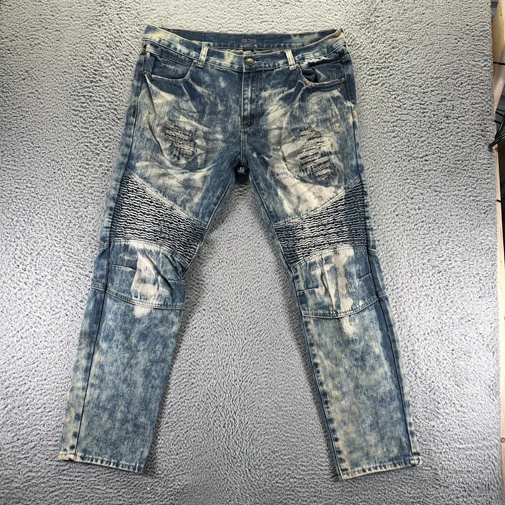 GS-115 Jeans Men 38x31 Blue Cotton Denim Straight Leg Biker Moto Travel Workwear